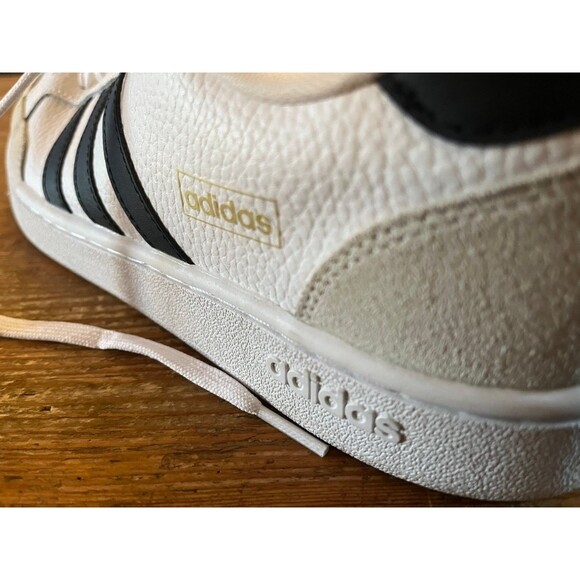 Adidas Grand Court Men\'s 10.5 White Black Leather Sneakers FW3277